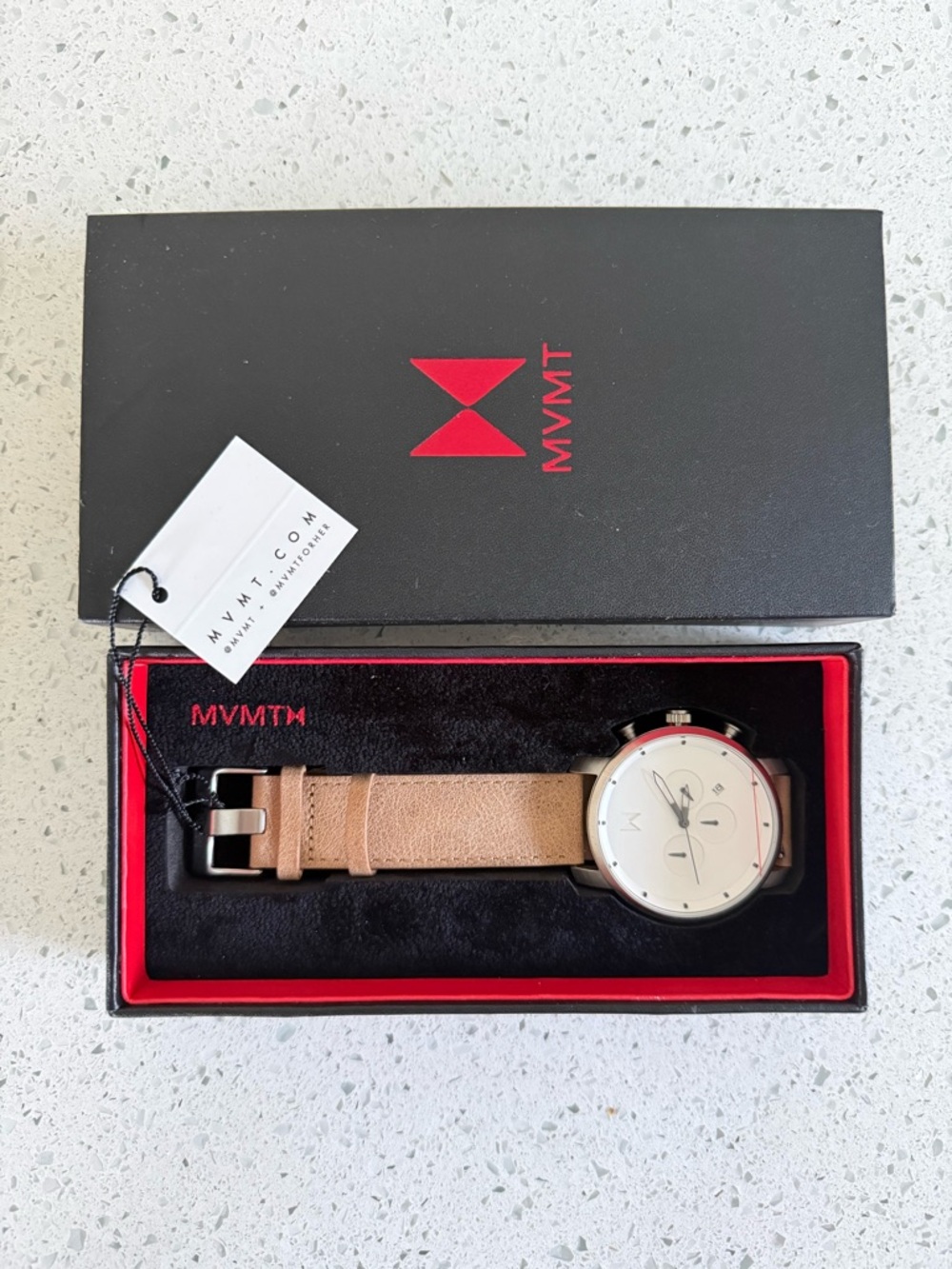 MVMT Chrono White Caramel Men’s Watch - Tan Leather and Suede